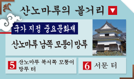 산노마루의 볼거리 국가 지정 중요문화재 산노마루 남쪽모퉁이 망루 5산노마루 북서쪽 모퉁이 망루 터 6서문 터