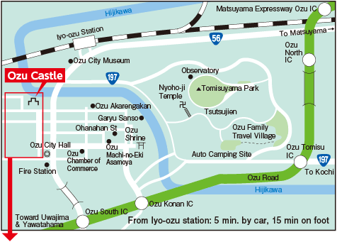 Directions within Ozu City to Ozu Castle
