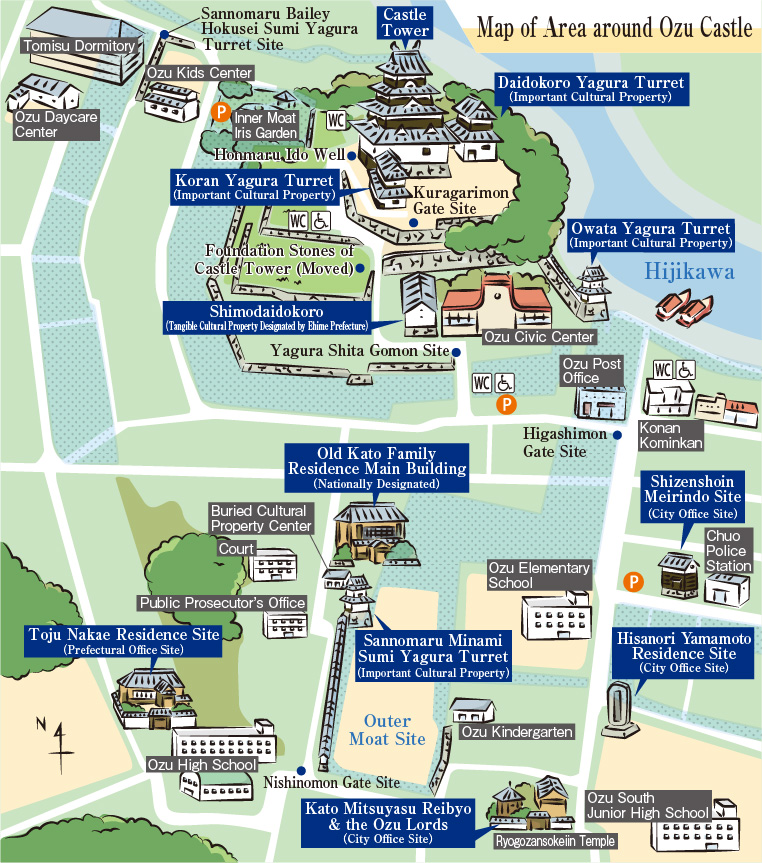 Map of Area around Ozu Castle