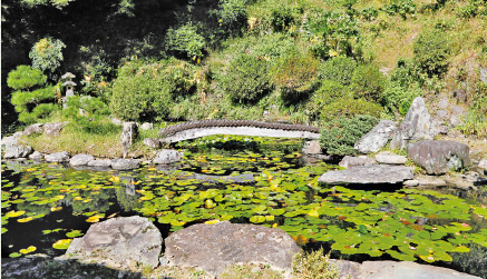 鶴亀を配した池泉庭園