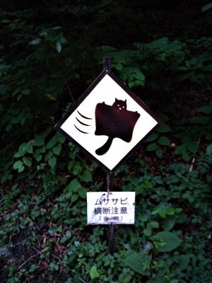 夜になると空飛ぶ座布団ムササビが滑空しています。この標識ぎゃんかわです。