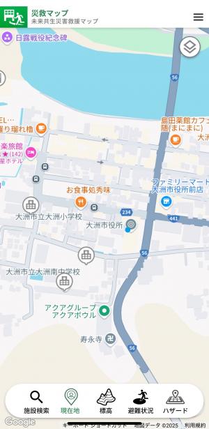 スマートフォンの地図画面