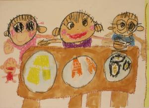 令和7年度大洲市食育コンクール入賞作品　絵画の部　4歳児部門　最優秀賞　作品名　おすし　だいすき