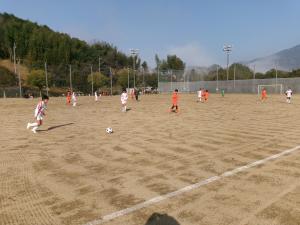 ゴール前で蹴りだす様子